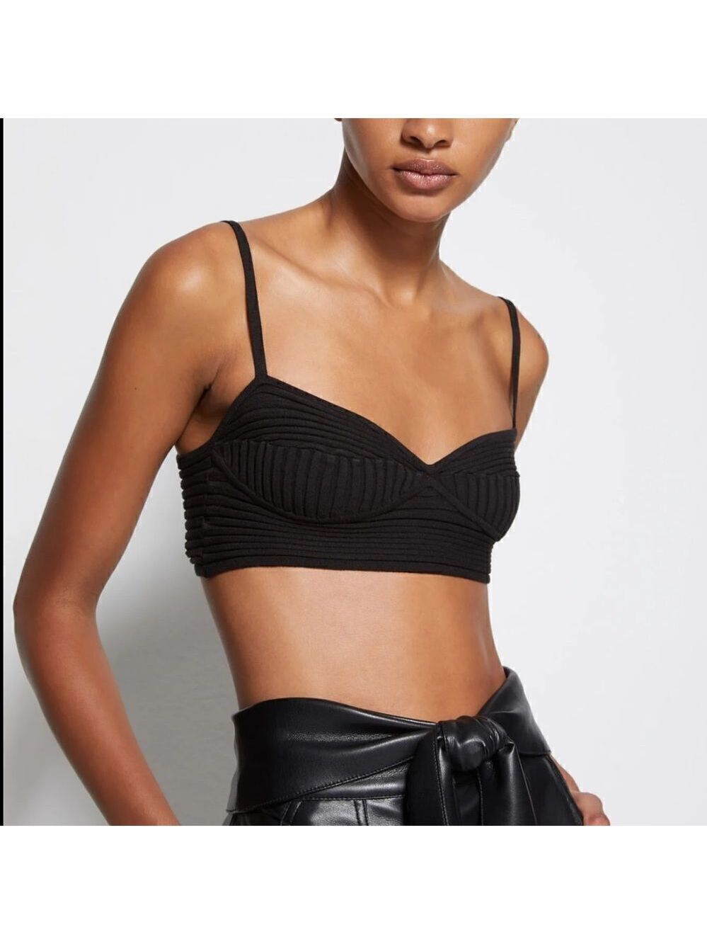 NEW Jonathan Simkhai Linden Rib Knit Bralette Black Size XS